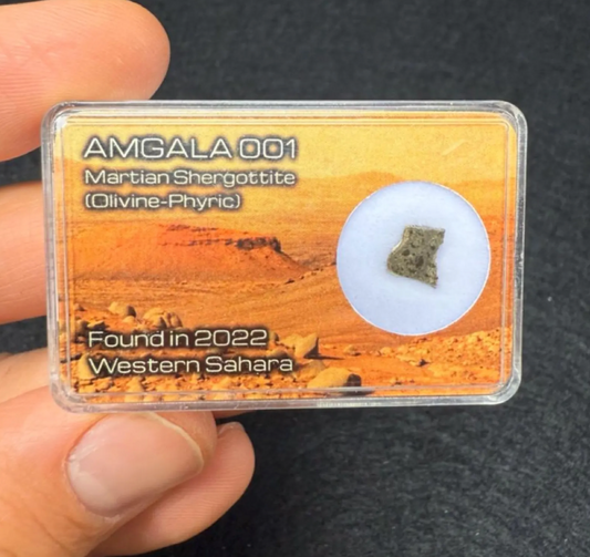 Amgala 001 Martian Meteorite | Certified Rare Mars Rock | 0.10–0.25g Specimen | Display Box & Certificate Included | Unique Space Gift!